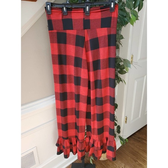 Chic Soul Womens Red Black Check Polyester Casual Elastic Waist Pants Size XL - Picture 5 of 9